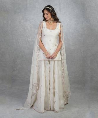 Off White Floral Hand Embroidered Sharara Set 5