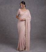 Heirloom Oyster Pink Chikankari Kamdani Beads & Sequin Hand Embroidered Saree