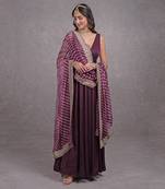 Burgundy Purple Leheriya-Tilla Embroidered Dupatta With Anarkali Set