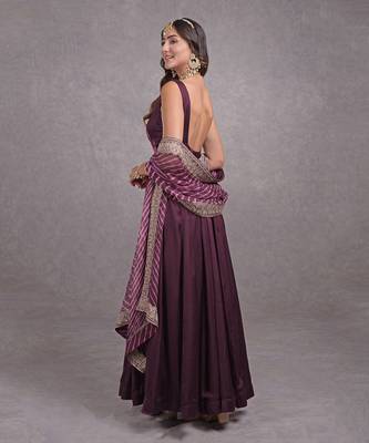 Burgundy Purple Leheriya-Tilla Embroidered Dupatta With Anarkali Set 4