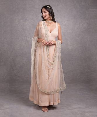 Champagne Pink Bead Sequin Hand Embroidered Anarkali Set 1