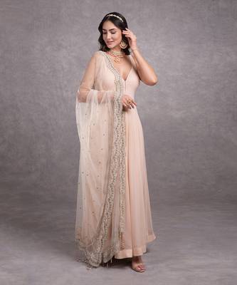 Champagne Pink Bead Sequin Hand Embroidered Anarkali Set 2