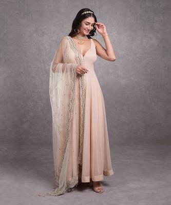 Champagne Pink Bead Sequin Hand Embroidered Anarkali Set 3