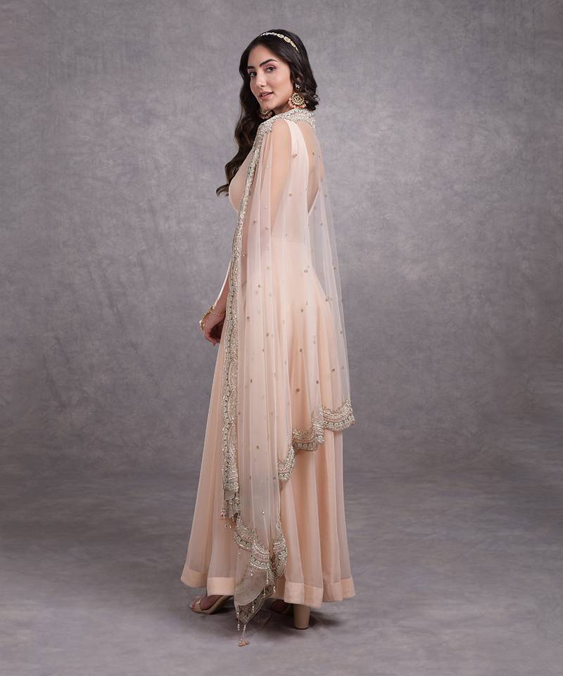 Champagne Pink Bead Sequin Hand Embroidered Anarkali Set