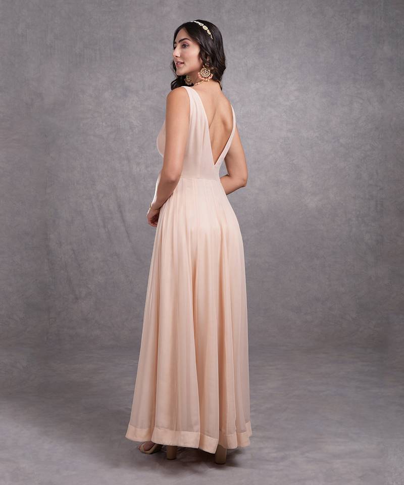 Champagne Pink Bead Sequin Hand Embroidered Anarkali Set