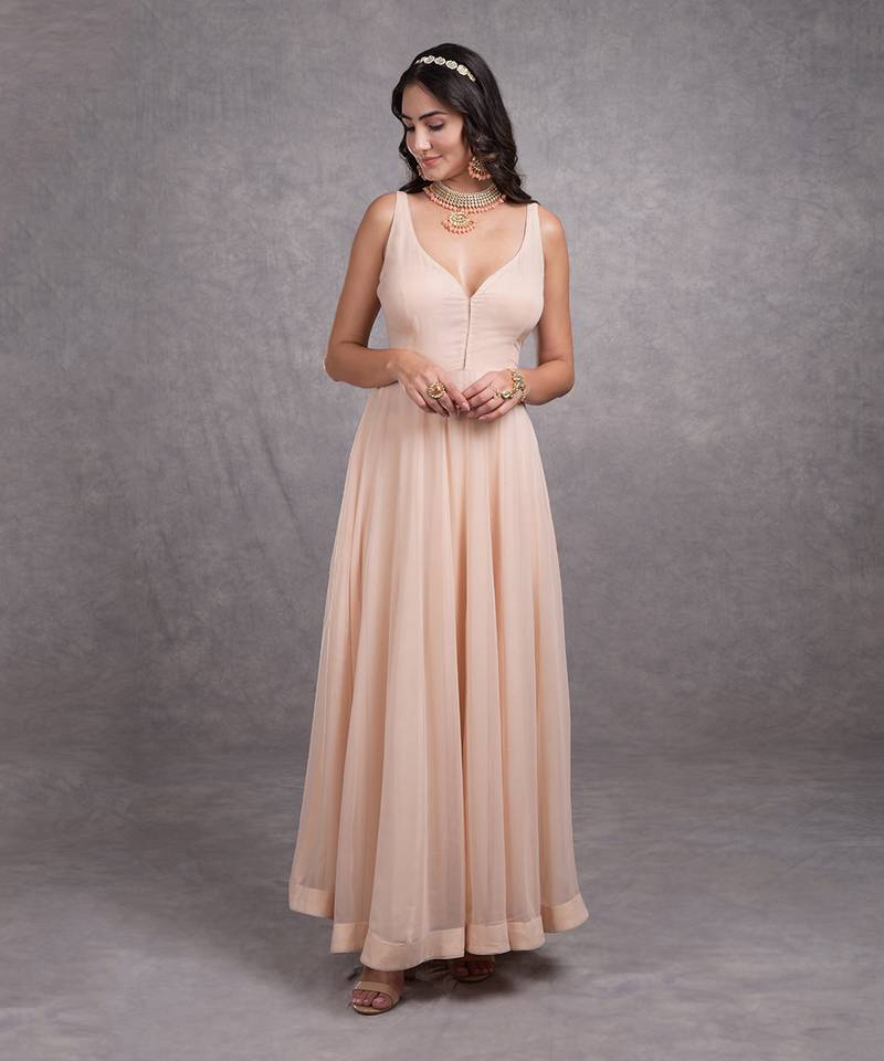 Champagne Pink Bead Sequin Hand Embroidered Anarkali Set