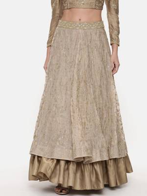 Beige Gold Chanderi Embroidered Lehenga 1