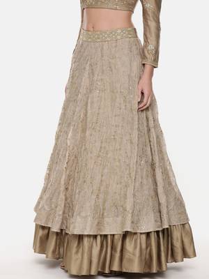 Beige Gold Chanderi Embroidered Lehenga 2