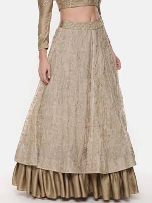 Beige Gold Chanderi Embroidered Lehenga 3