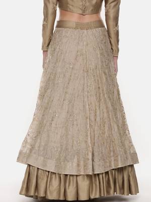 Beige Gold Chanderi Embroidered Lehenga 4