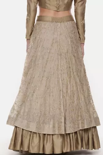 Beige Gold Chanderi Embroidered Lehenga