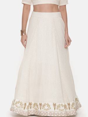Ivory Silk Georgette Embroidered skirt  1