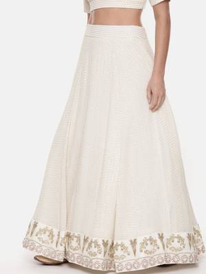 Ivory Silk Georgette Embroidered skirt  2