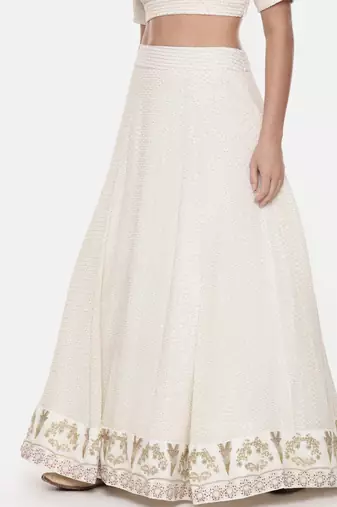 Ivory Silk Georgette Embroidered skirt 
