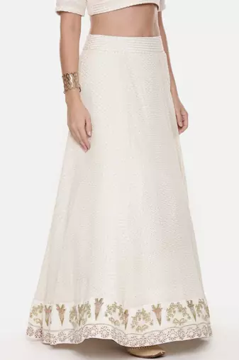 Ivory Silk Georgette Embroidered skirt 