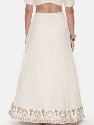 Ivory Silk Georgette Embroidered skirt  4
