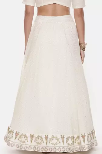 Ivory Silk Georgette Embroidered skirt 