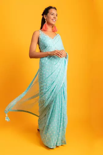 Carebbian mist- Saree & Blouse with Peticoat
