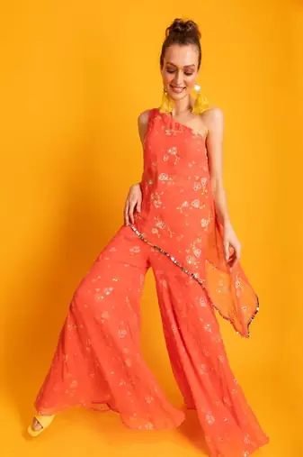 Cosmopolitan Peach Sharara Set