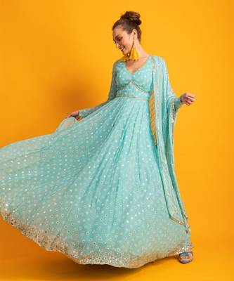 Ocean Breeze Blue Anarkali Gown 3