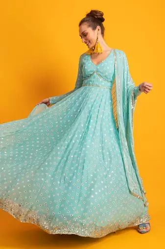 Ocean Breeze Blue Anarkali Gown