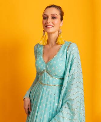 Ocean Breeze Blue Anarkali Gown 5