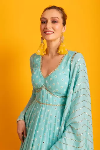 Ocean Breeze Blue Anarkali Gown