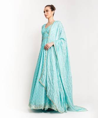 Ocean Breeze Blue Anarkali Gown 1
