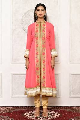 Peach embroidered georgette kurta &-sets 2