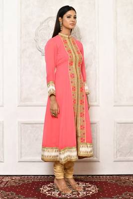 Peach embroidered georgette kurta &-sets 3