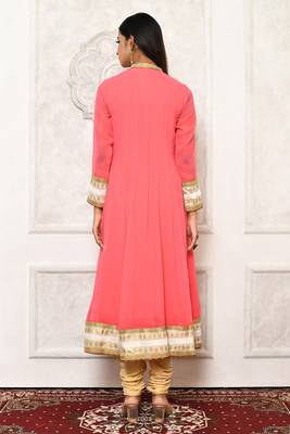 Peach embroidered georgette kurta &-sets 4
