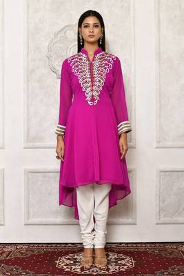 Pink embroidered georgette kurta &-sets 2