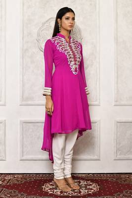Pink embroidered georgette kurta &-sets 3