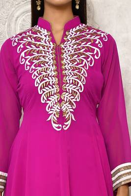 Pink embroidered georgette kurta &-sets 5