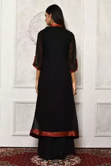 Black embroidered georgette kurta &-sets
