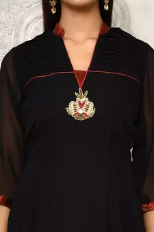 Black embroidered georgette kurta &-sets