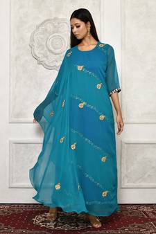Green embroidered georgette kurta &-sets