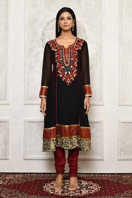 Black embroidered georgette kurta &-sets 2