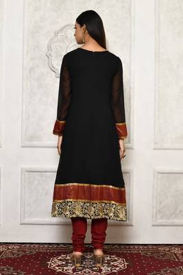 Black embroidered georgette kurta &-sets 4
