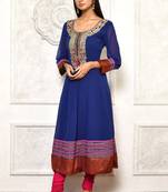 Blue embroidered georgette kurta &-sets