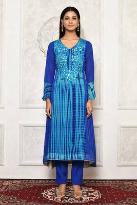 Light-blue embroidered georgette kurta &-sets 2