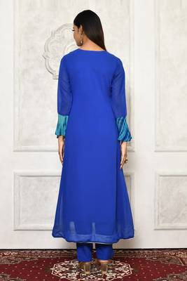 Light-blue embroidered georgette kurta &-sets 4