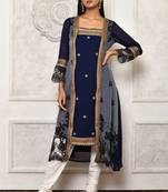 Navy-blue embroidered georgette kurta &-sets