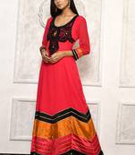 Red embroidered georgette kurta &-sets