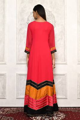 Red embroidered georgette kurta &-sets 4