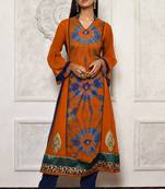 Orange embroidered georgette kurta &-sets