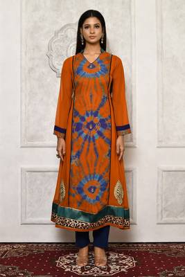 Orange embroidered georgette kurta &-sets 2