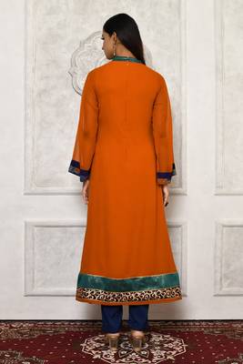 Orange embroidered georgette kurta &-sets 4