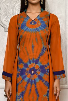 Orange embroidered georgette kurta &-sets 5