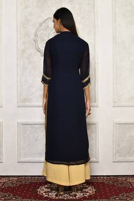 Navy-blue embroidered georgette kurta &-sets 4